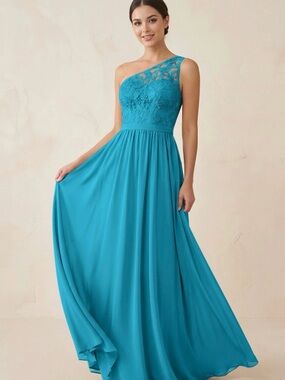 David's Bridal | Dresses | Davids Bridal One Shoulder Turquoise Bridesmaid Dress